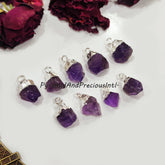 Natural Raw Amethyst Silver Electroplated Pendant Connectors, February Birthstone, Sold By Piece